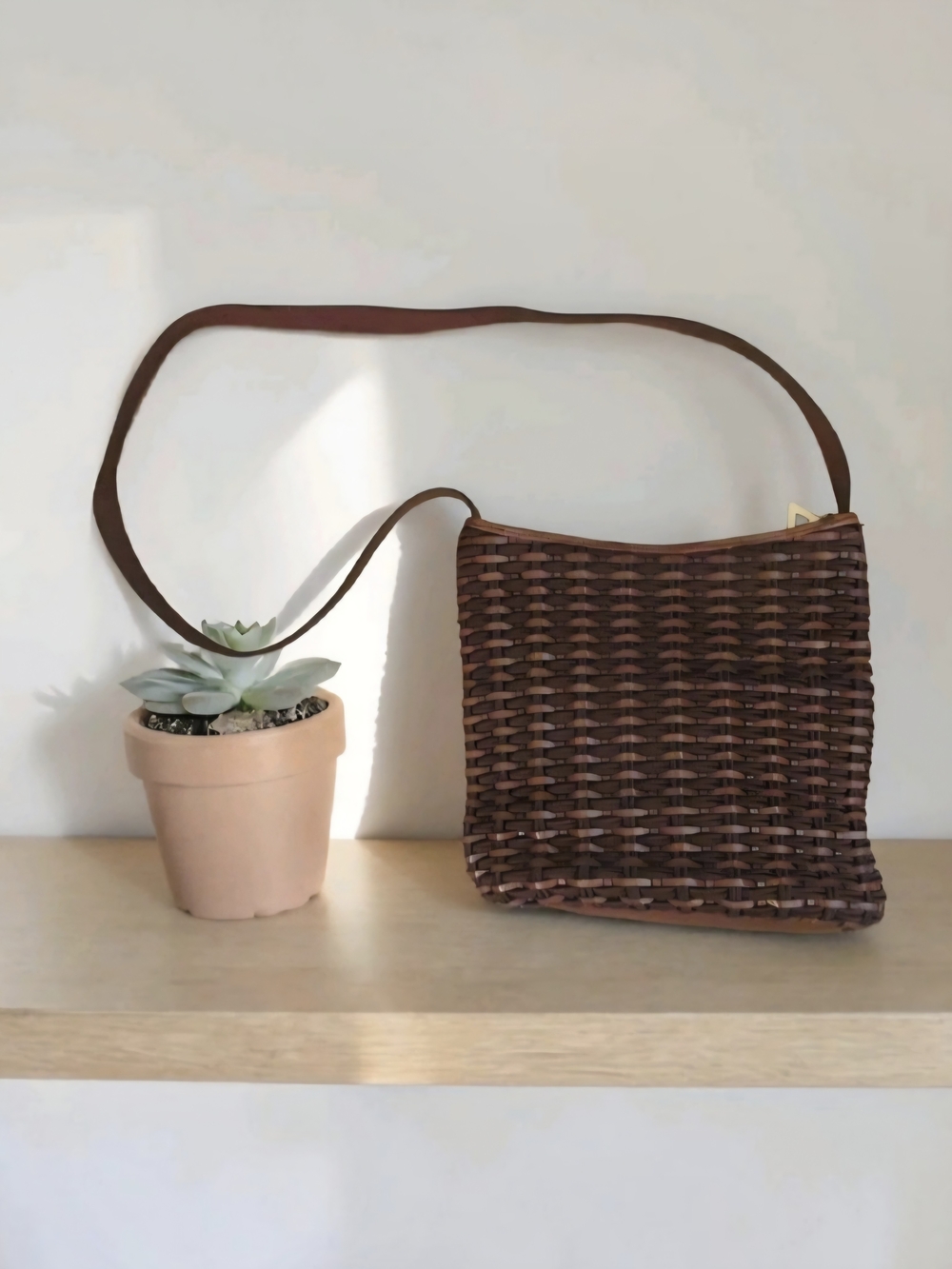 Americana By Sharif Brown Woven Basket Weave Leather Shoulder Bag Boho Hippie